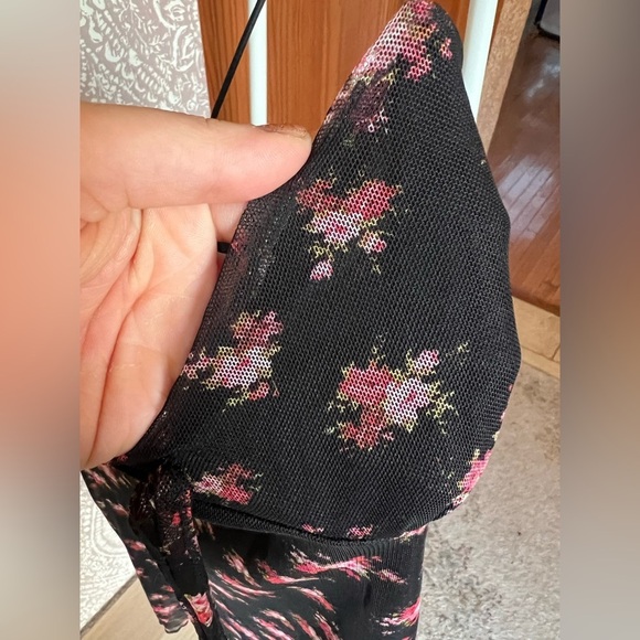 Forever21 Black and Pink Floral Mesh Spaghetti Strap Tank Mini Dress - Picture 4 of 6